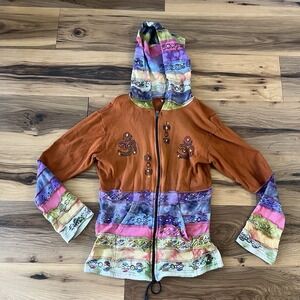 Rising International Colorblock Boho Hoodie Rainbow Patch Hippie Festival Sz M